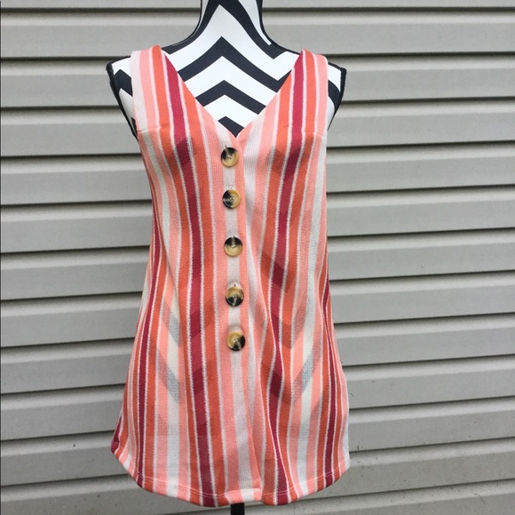 New Free People Bridget Orange Striped Top - Picture 5 of 8